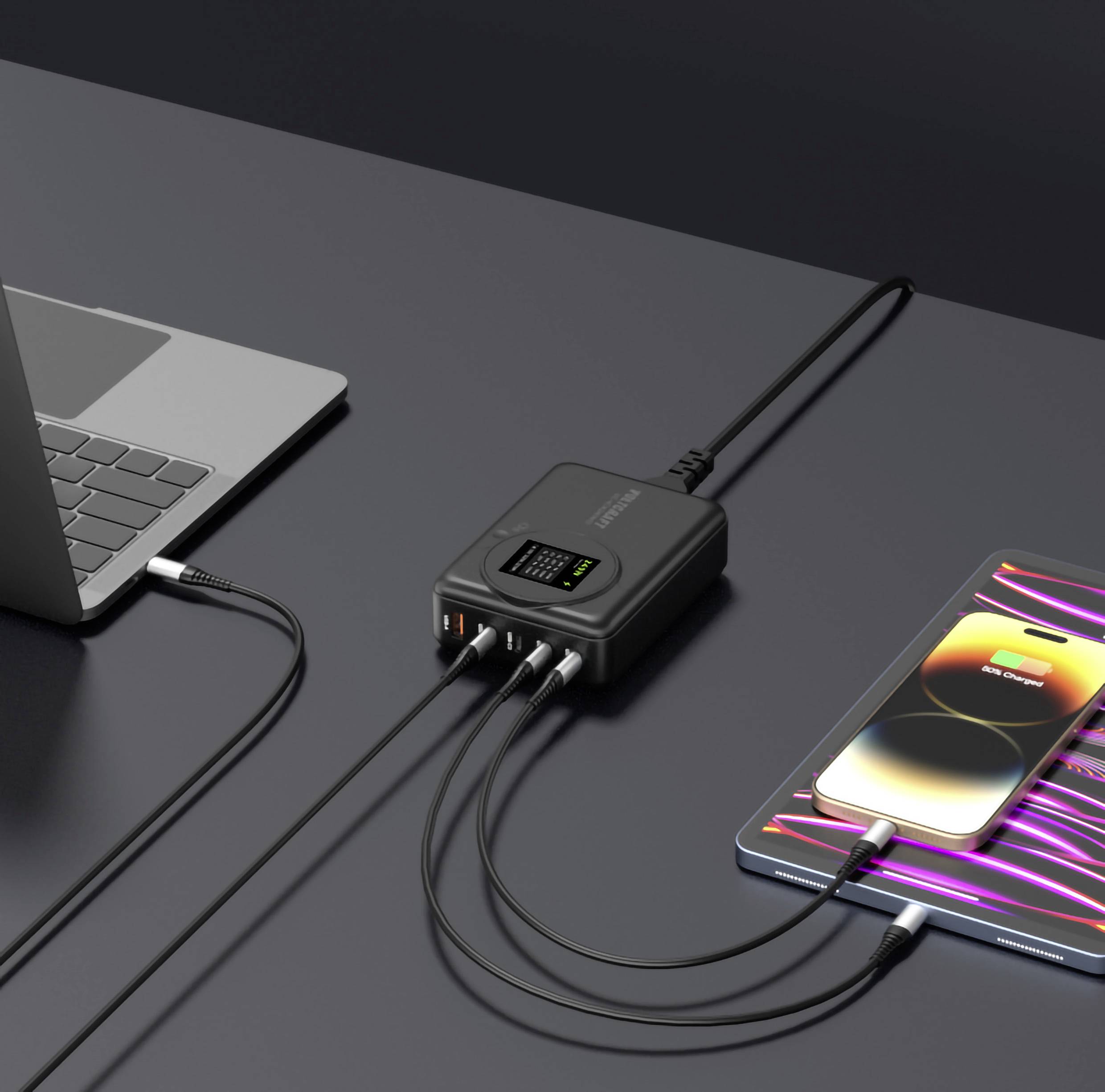 VOLTCRAFT UC-4C1A240W01 USB napajalnik 240 W 4x USB-C®, 1x USB-A Power Delivery 3.0 črna GaN, USB power delivery (USB-pd-13