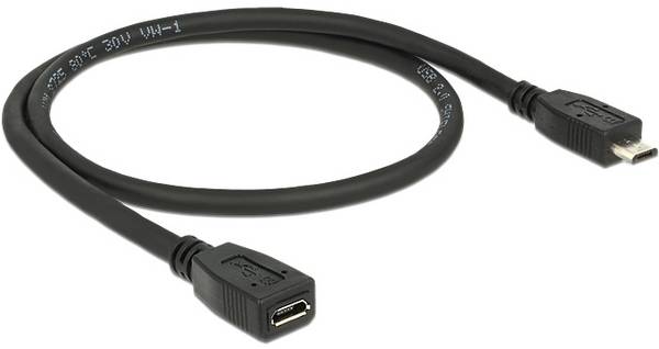 Delock USB kabel USB 2.0 USB-mikro-B vtič, USB-mikro-B vtičnica 0.50 m črna 83567