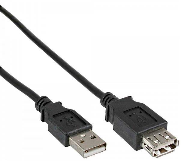 Črn USB podaljševalni kabel z moškim in ženskim priključkom.