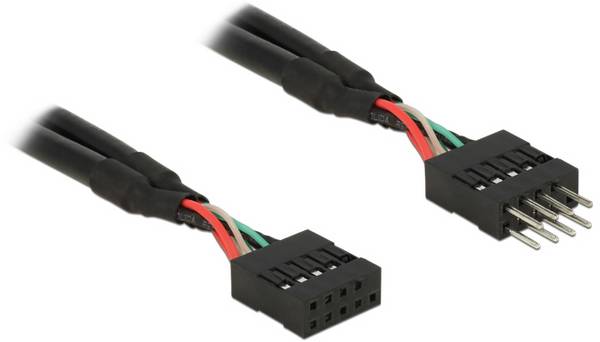 Delock USB kabel USB 2.0 Pinski konektor 10 polni, USB-vtičnica za stebre 0.25 m črna s kvadratnim igličastim konektorjem 83873