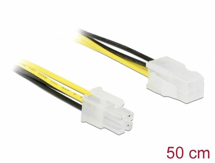 Kabel z dvema belima vtičema, dolg približno 50 cm, z rumenimi in črnimi žicami.
