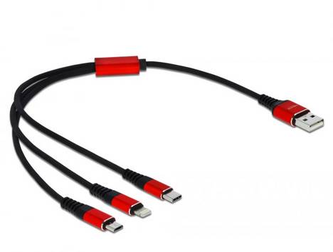 Delock USB kabel  USB 2.0 USB-A vtič, USB-C® vtič, USB-mikro-B vtič, Apple Lightning vtič  0.30 m črna, rdeča  85891