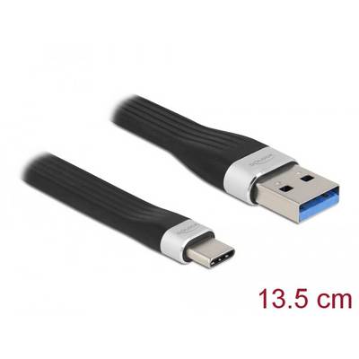 Črn USB kabel s priključkoma USB-C in USB-A. Dolžina: 13,5 cm.