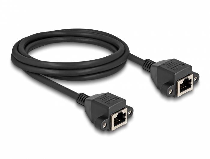Črni omrežni kabel z dvema RJ45 priključkoma. Idealen za povezovanje računalnikov ali omrežnih naprav v lokalnem omrežju.