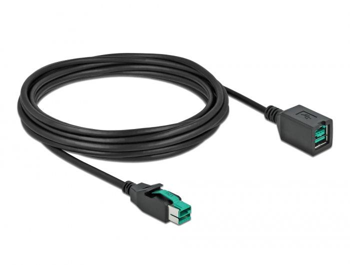 Dolg, črn USB kabel z USB-A in USB-B priključkoma, primeren za prenos podatkov in polnjenje.