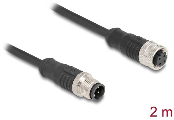 Priključni kabel z moškim in ženskim vtičem, dolžine 2 metra, črne barve, namenjen elektronskim povezavam.