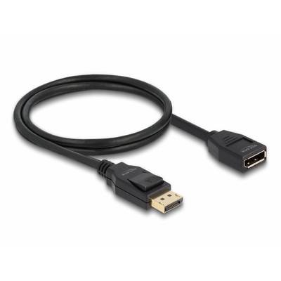 Črn DisplayPort kabel s priključkom in vtičnico, primeren za povezovanje računalnikov z monitorji za visokokakovostne prikaze.