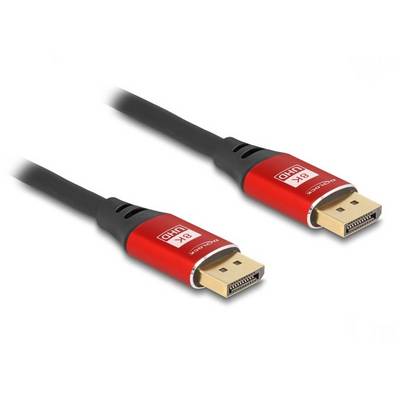 Dva rdeča DisplayPort kabla, vsak z pozlačenimi priključki, primerna za 8K UHD prenos.