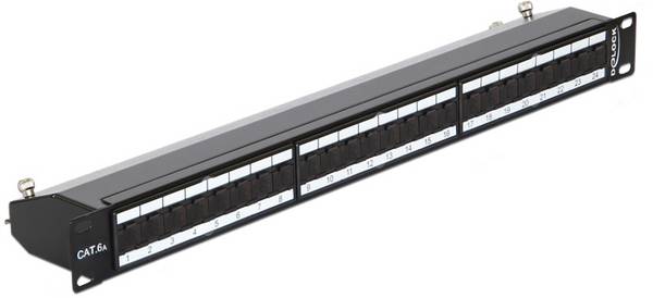 Delock 43320  patch panel 483 mm (19") CAT 6a 1 U črna opremljen