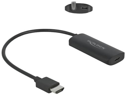 USB-C-HDMI adapter kabel s črnim ohišjem in logotipom Delock, ki omogoča priklop HDMI naprave na priključek USB-C.