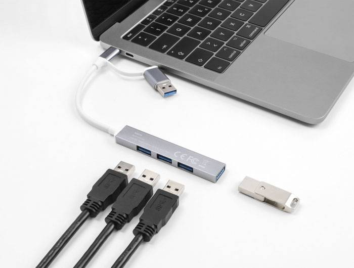 Delock 64214 USB-Hub 4 vrata USB-A USB 3.2 gen.1 5 GBit/s s USB-C priključkom srebrna 64214-2