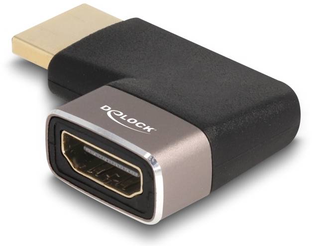 HDMI kotni adapter z zlatim priključkom in črnim ohišjem, idealen za ozke prostore za povezavo HDMI kablov.