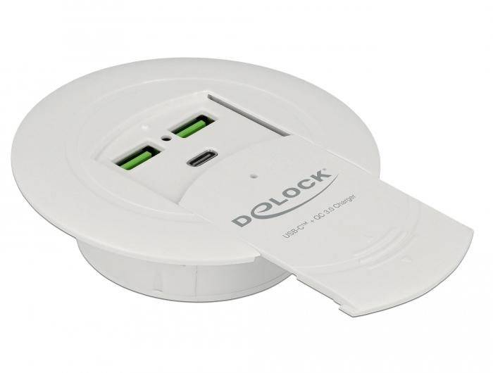 Delock 64065 USB napajalnik 87 W USB-C® vtičnica (power delivery), USB-A Power Delivery bela v notranjosti USB power del-1