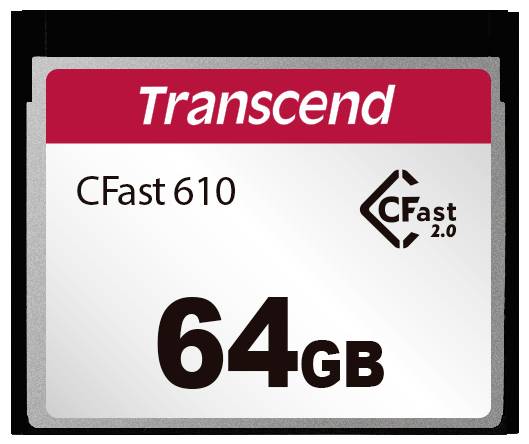 Pomnilniška kartica s 64 GB kapacitete, znamke 'Transcend', model CFast 610.
