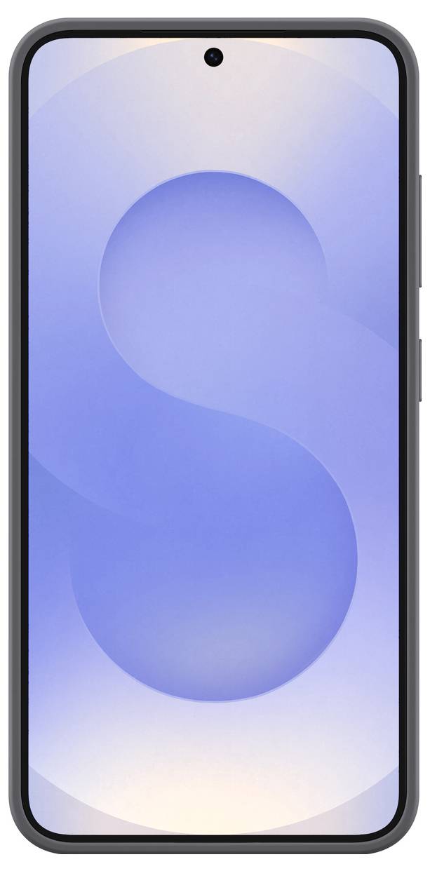 Pametni telefon z velikim zaslonom in luknjo za kamero na sredini zgoraj. Ozadje zaslona prikazuje stiliziran moder vzorec.