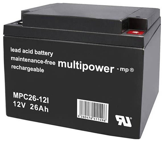 Črna svinčeno-kisinska baterija, vzdrževanju prosta, ponovno polnljiva, model MPC26-12I, 12V, 26Ah.