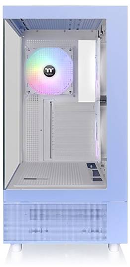 Modro ohišje računalnika s prosojno sprednjico, notranja dva RGB ventilatorja sta vidna.
