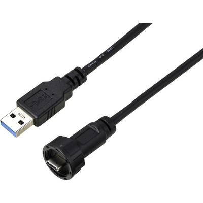 USB 3.0 kabel z dvema različnima vtičnicama: levo vtič USB-A, desno okrogel priključek.