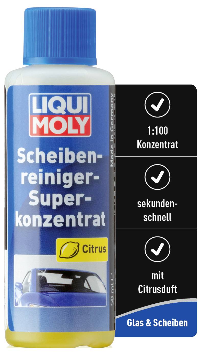 LIQUI MOLY Čistilo za stekla - Super koncentrirano, 1:100 koncentracija, vonj agrumov, hitro in učinkovito čisti steklo in vetrobransko steklo.