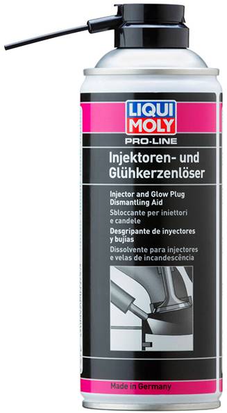 Razpršilka blagovne znamke 'Liqui Moly Pro-Line čistilo za injektorje in svečke', izdelana v Nemčiji.
