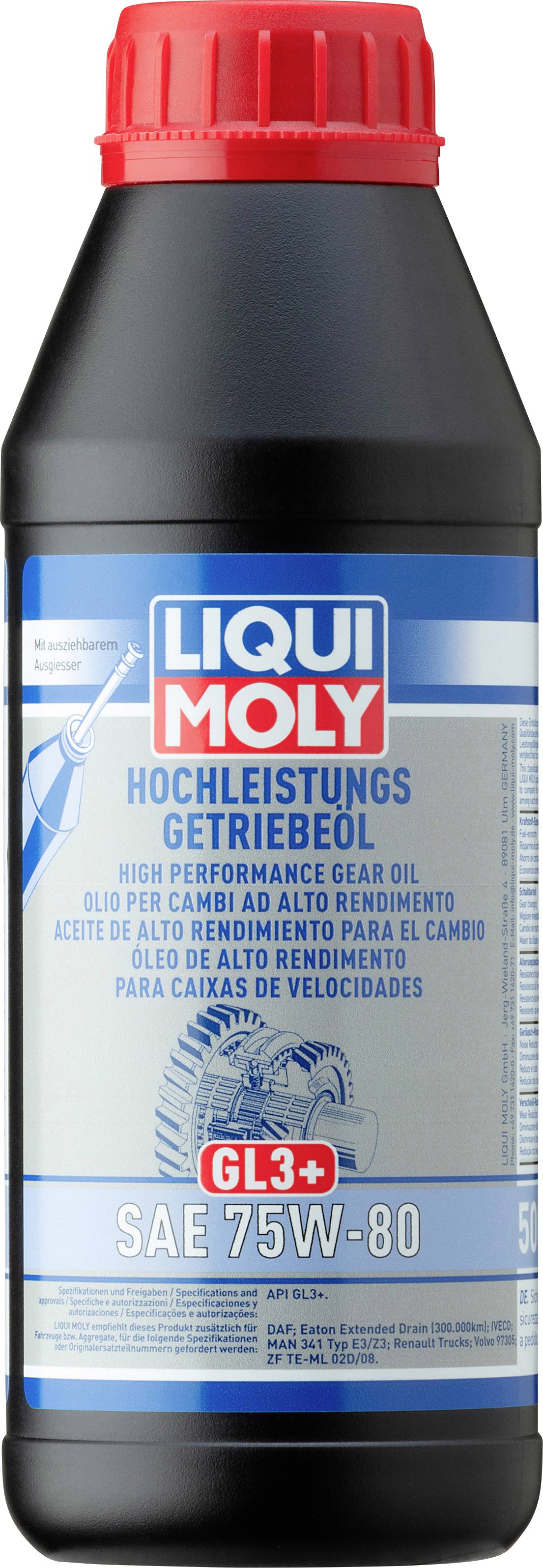 LIQUI MOLY visoko zmogljivo olje za menjalnik, GL3+, SAE 75W-80, 500 ml steklenica z rdečim zamaškom za avtomobilske prestavne sisteme.