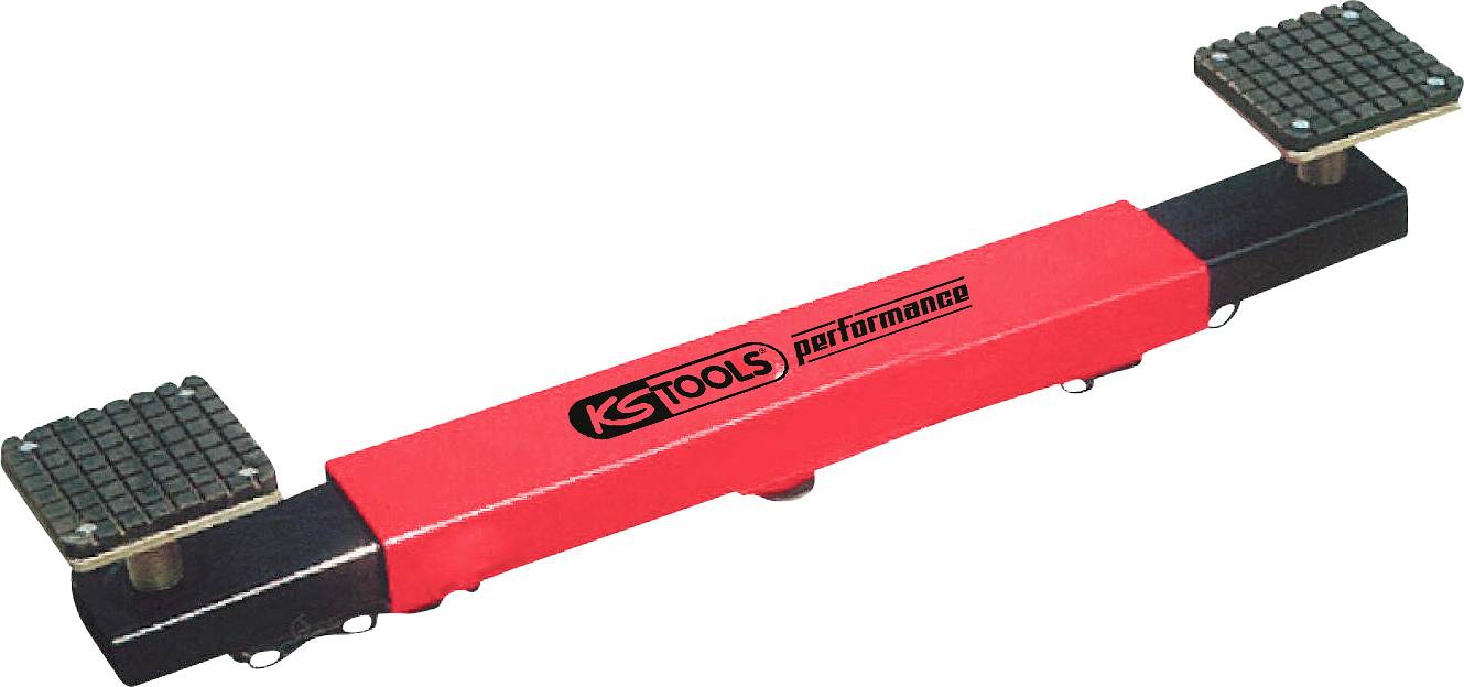 Rdeče orodje z dvema velikima protizdrsnima nogama na konceh za varno oporo, označeno z 'KS Tools Performance'.