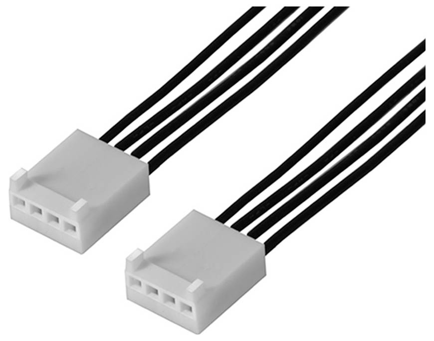 Dva bela, pravokotna električna vtičnika s po štirimi črnimi kabli. Vtičnika sta primerna za kabelske povezave.