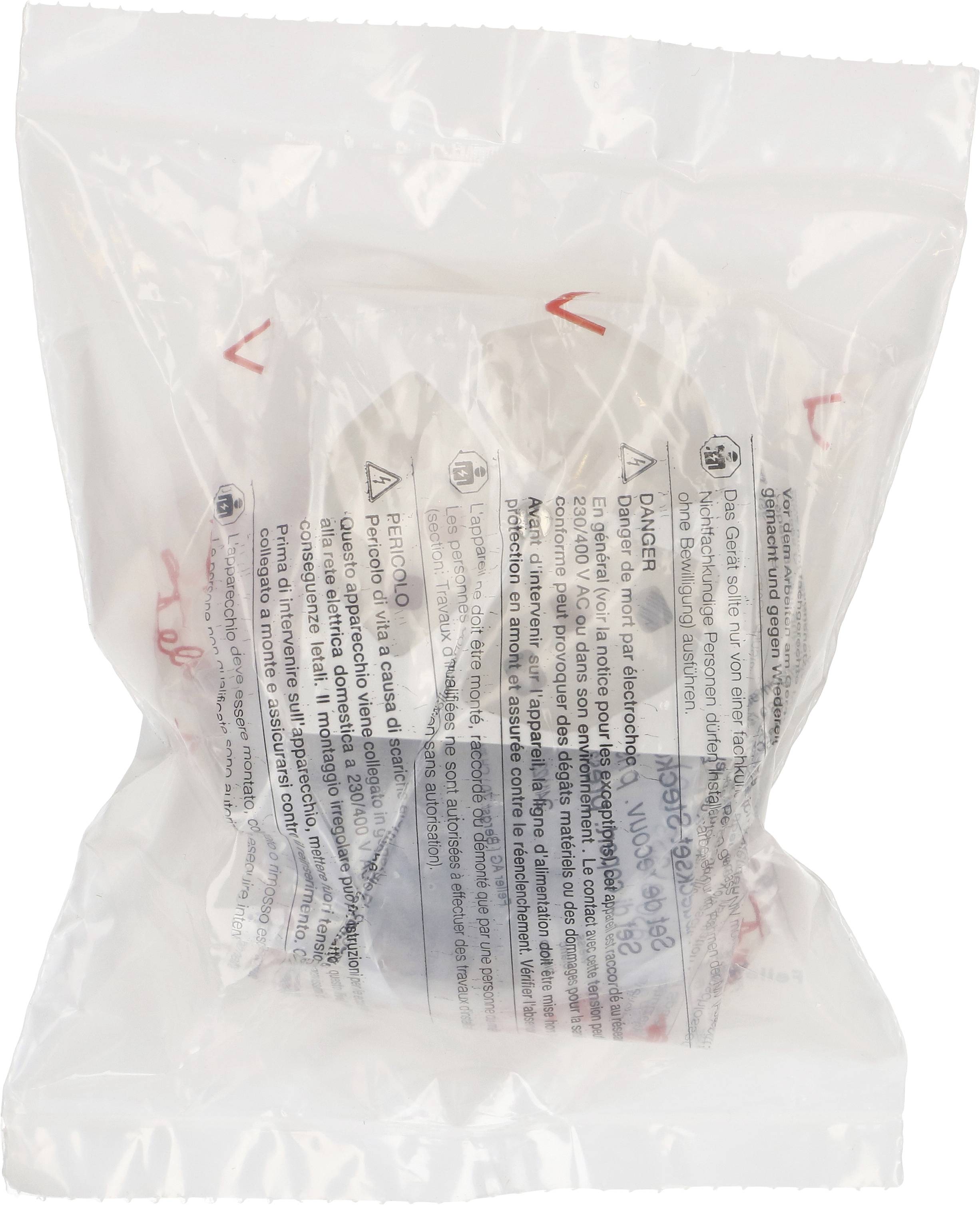 Opozorilo v dveh jezikih na plastični vrečki, ki opozarja pred nevarnostjo zadušitve pri majhnih otrocih.
