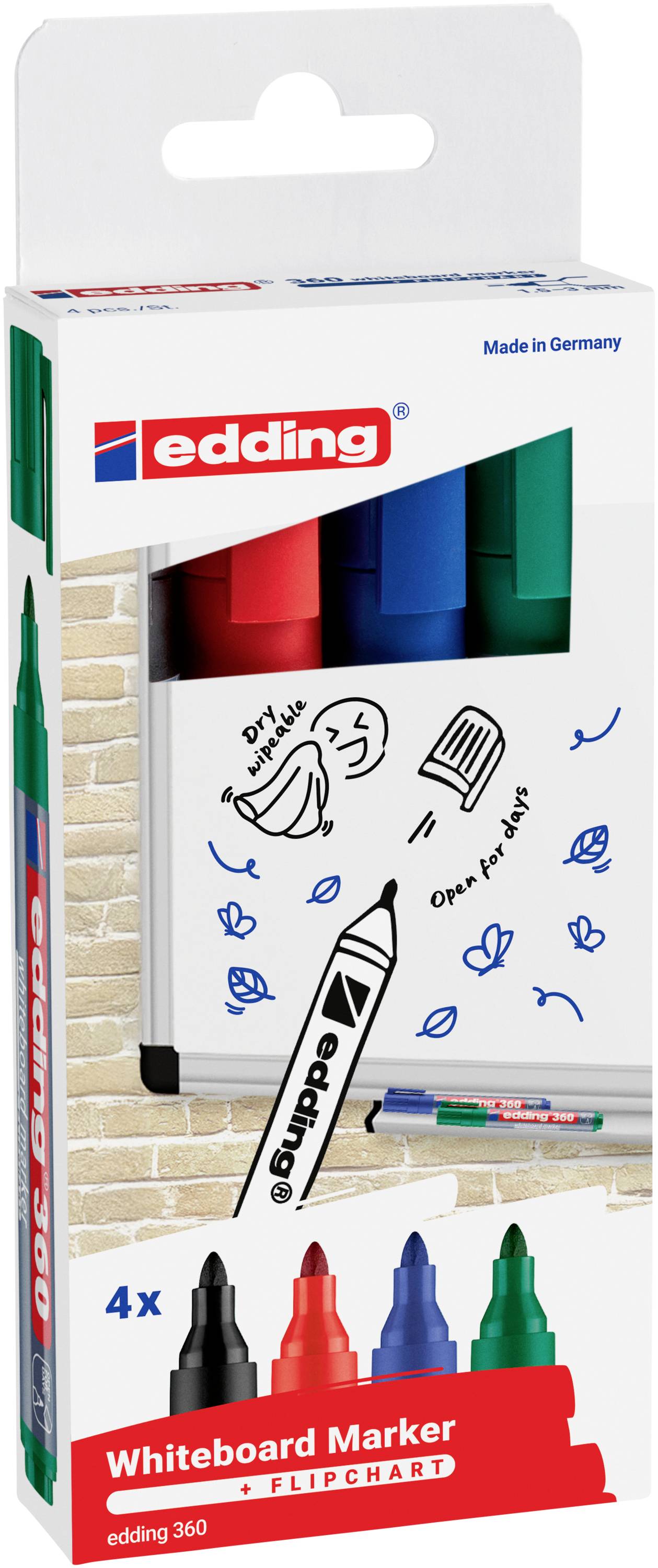 Edding EDDING - 360 Whiteboard-Marker farbsortiert 1.5 - 3.0 mm 4 St. 4-360-4-2 set označevalca za belo tablo črna, modr-0