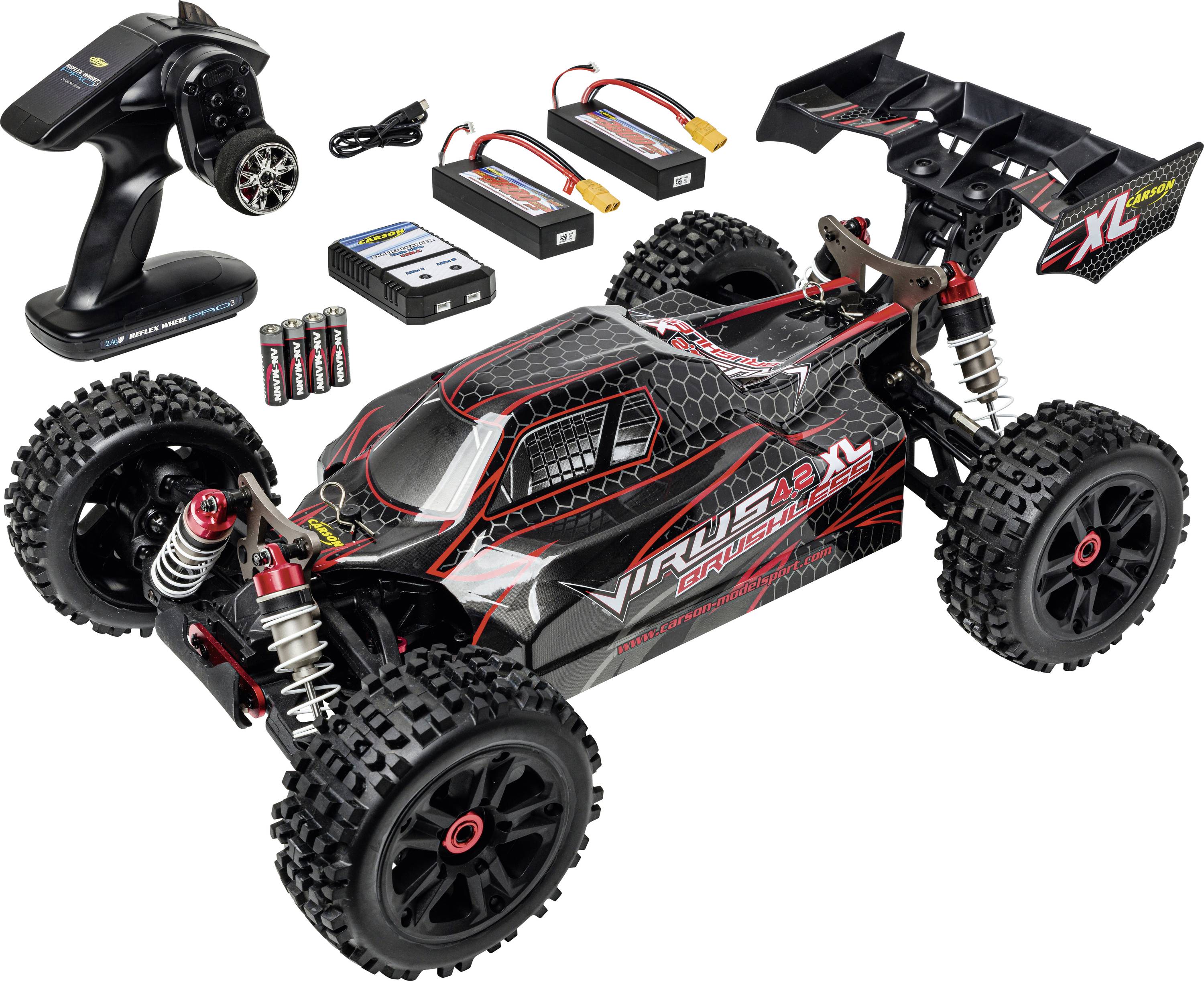 Carson Modellsport Virus 4.2 XL črna, rdeča 1:8 RC modeli avtomobilov elektro buggy 100% RtR 2,4 GHz vklj. akumulator, p-0