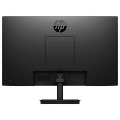 Črn HP monitor od zadaj, prikazuje stojalo in priključke.