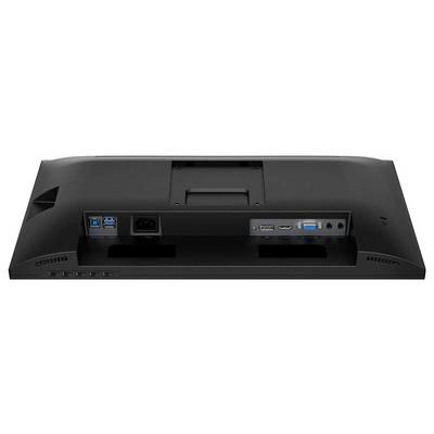 Zadnja stran računalniškega zaslona z več priključki: HDMI, VGA, USB, napajalni priključek. Primerno za različne vrste povezav.
