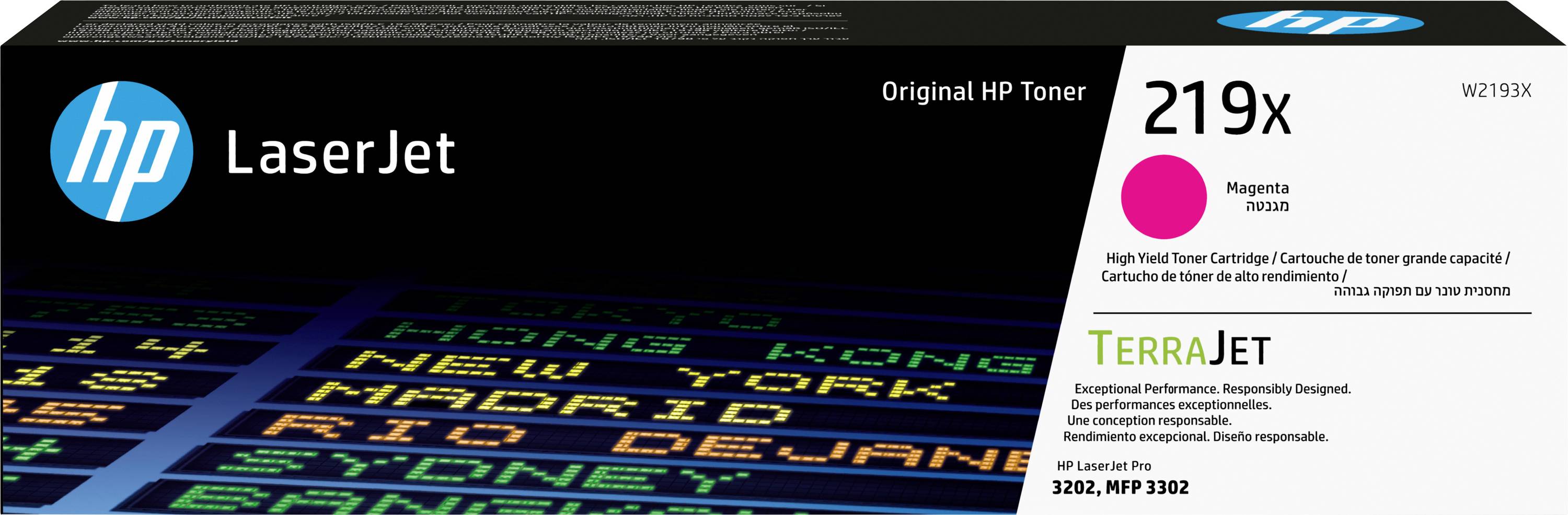 HP LaserJet 219X magenta toner pakiranje z blagovno znamko TerraJet, primerno za modele 3202, MFP 3202. Izboljšana učinkovitost in okolju prijazen dizajn.