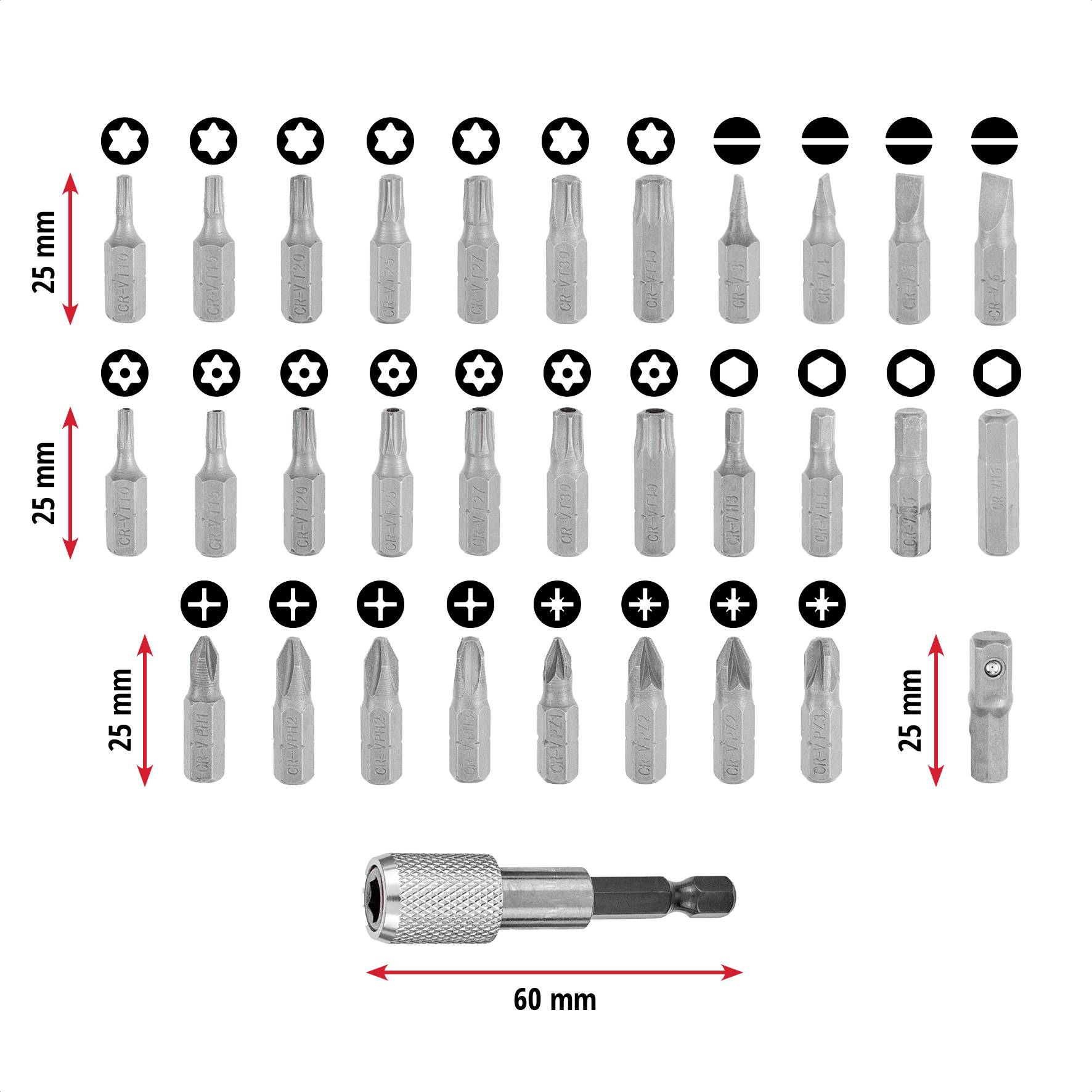 Einhell BELT CLIP 118495 komplet Bit-nastavkov 32-delni PZ, PH, ploščati, TX vklj. držalo za Bit nastavke-9