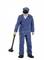 Miniaturna figura delavca v modri uniformi, ki v svoji desni roki drži težak kladivo.