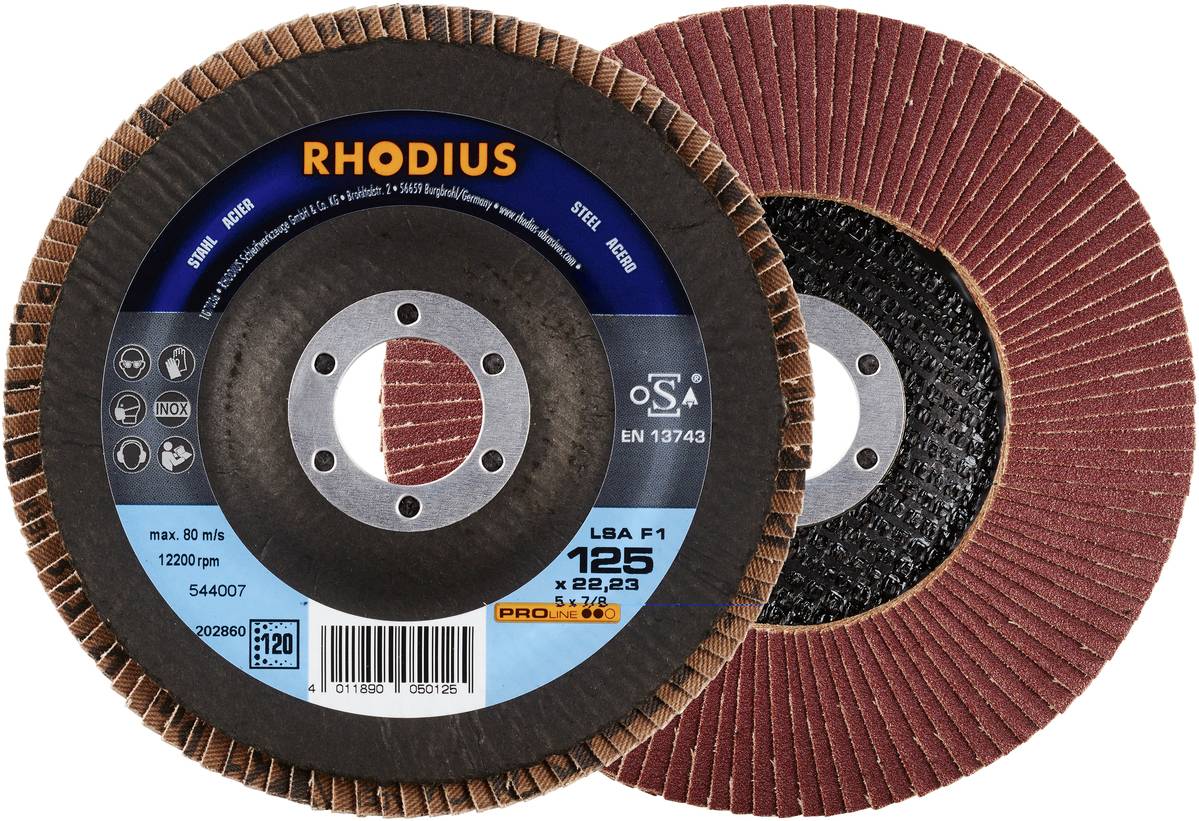 'RHODIUS brusilni diski, max. 12.200 obr/min, certificirani po EN 13743, za natančno brušenje.'
