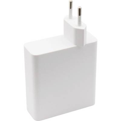 Bela, pravokotna polnilna naprava z dvema okroglima kovinskima vtičema na enem koncu, primerna za evropske električne vtičnice.