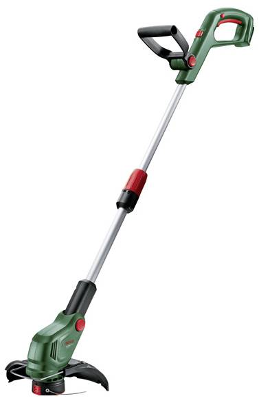 Zelen električni obrezovalnik trave z dolgim ročajem in ergonomskim oprijemom, primeren za natančno košenje trave in plevela.
