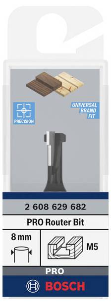 'Bosch PRO rezkar, 8 mm, Univerzalna kompatibilnost blagovnih znamk, Natančna uporaba za les, Modelna številka: 2 608 629 682.'