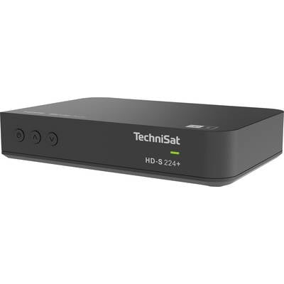 Črn TechniSat satelitski sprejemnik HD-S 224+ s prednjimi gumbi in LED-zaslonom, primeren za digitalno televizijo.