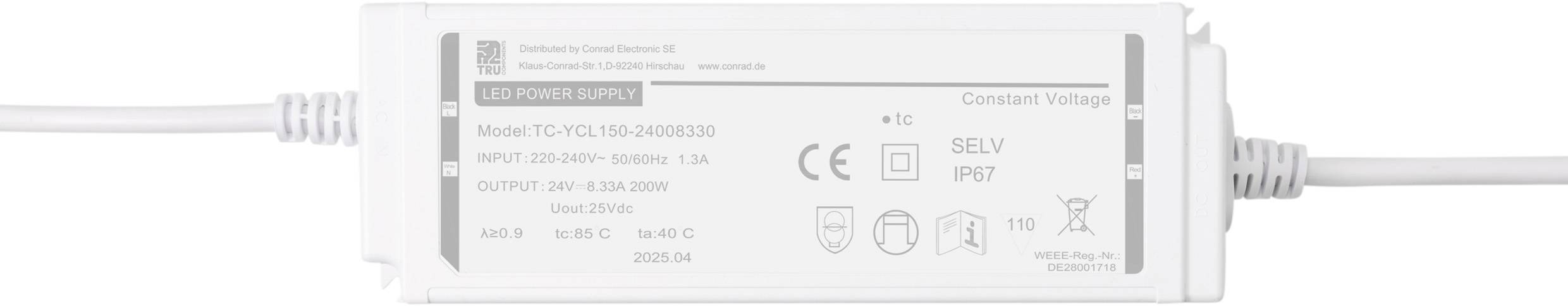TRU COMPONENTS TC-YCL150-24008330 LED transformator konstantna napetost 200 W 8.33 A 24 V/DC 1 kos-1