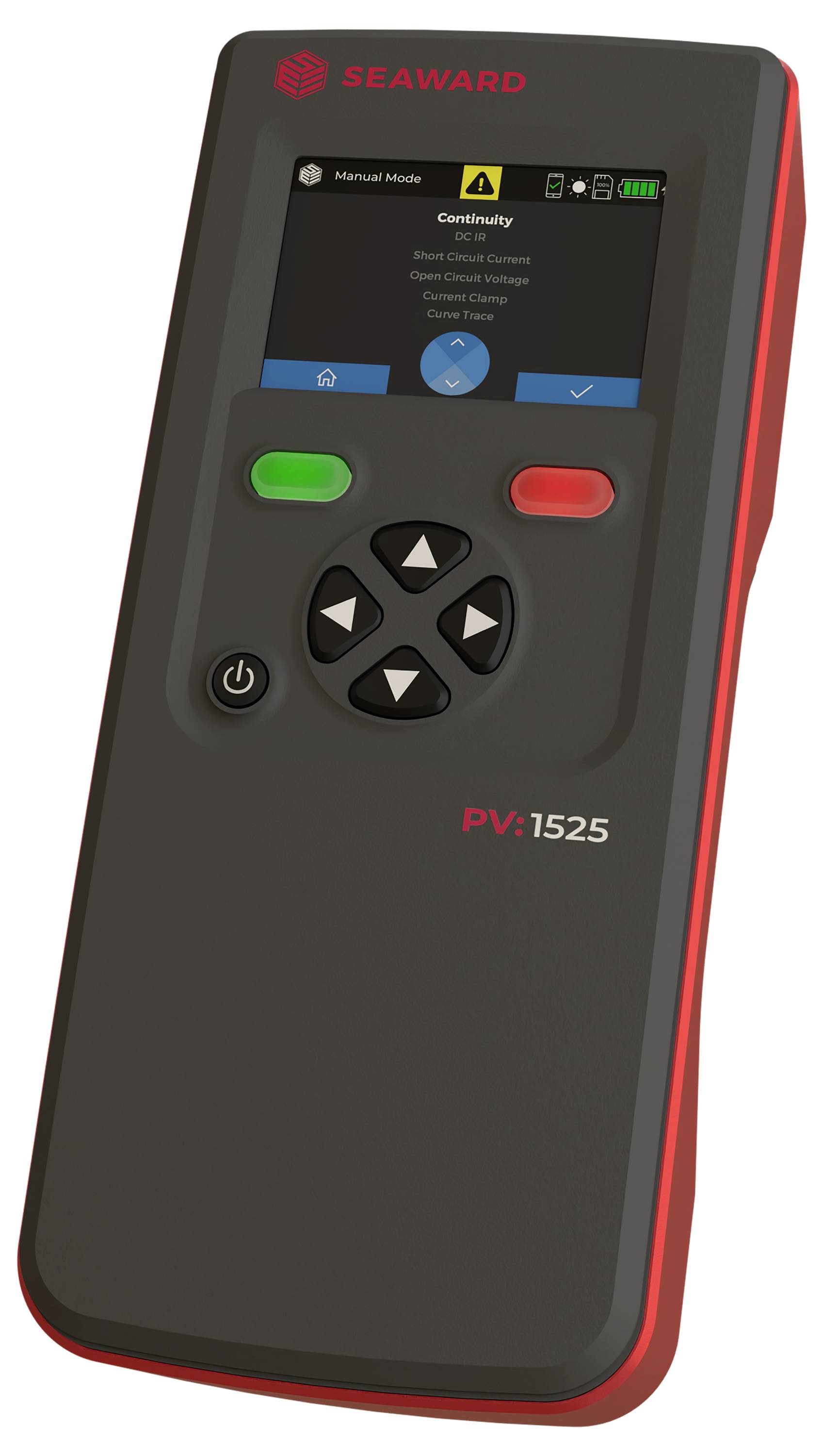 Elektronska merilna naprava z zaslonom in tipkami za upravljanje. Prikazuje merilne in statusne informacije.