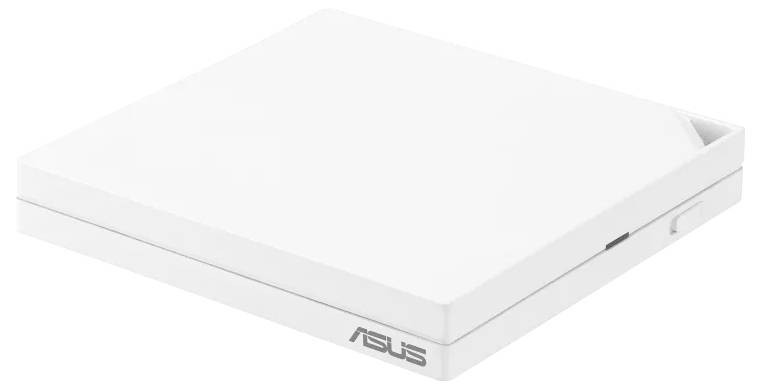 Zunanji, bel ASUS DVD-zapisovalnik kvadratne oblike, kompakten in prenosljiv.