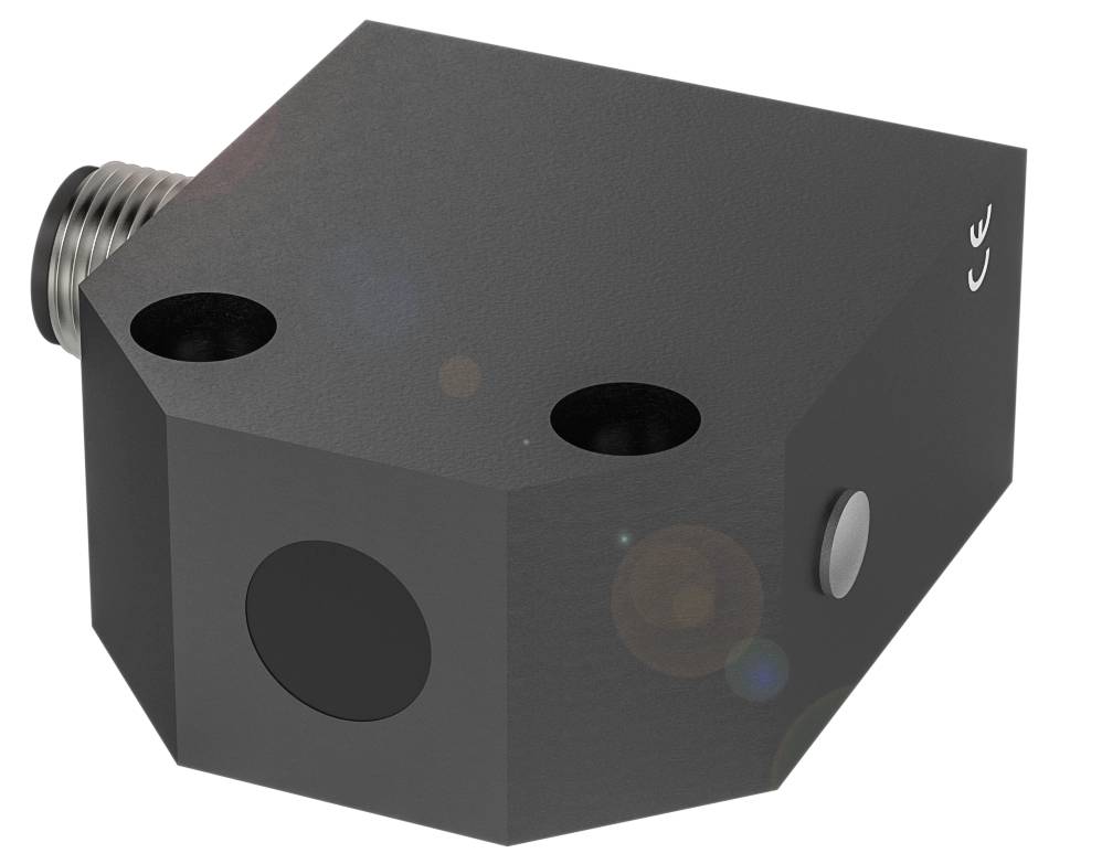 Črn, blokast adapter z dvema okroglima priključkoma in srebrnim navojnim priključkom v enem kotu.