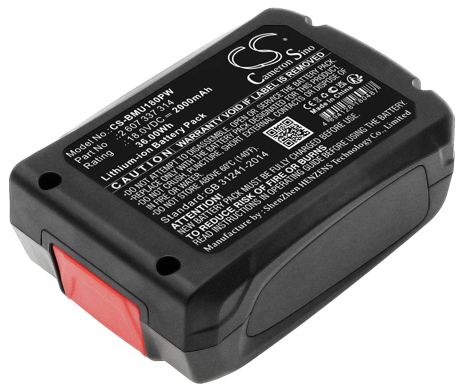 Akumulator s črnim ohišjem, prikazuje tehnične podrobnosti kot so model, napetost 7,2V, kapaciteta 3000mAh in opozorilne napise na površini.
