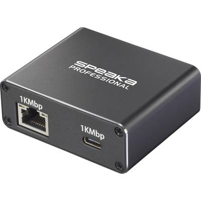 Omrežni vmesnik 'Speaka Professional' z vrati Ethernet in USB, označen z '1KMbp'.