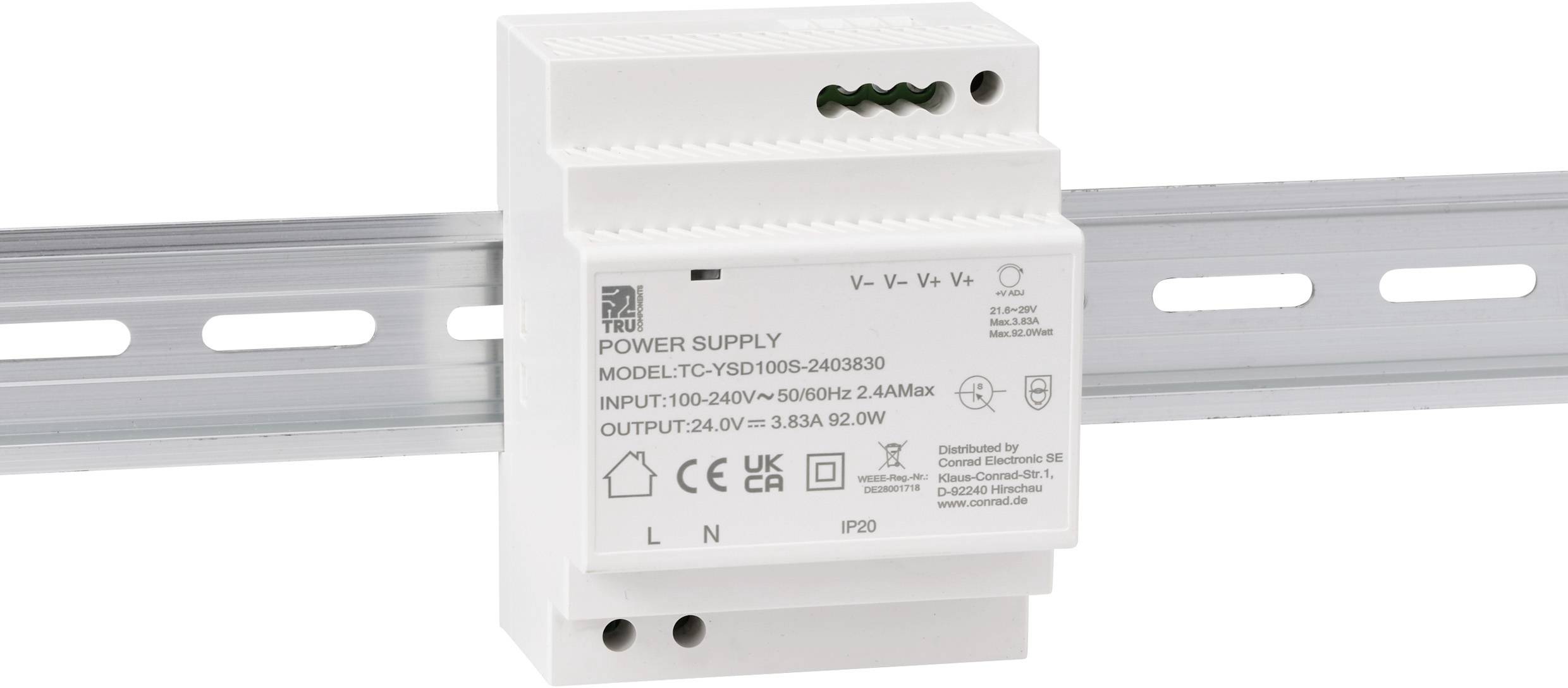 TRU COMPONENTS TC-13710888 napajanje za DIN-letev Poraba (stanje pripravljenosti) 0.3 W 24 V/DC 3.83 A 92 W Število izho-5