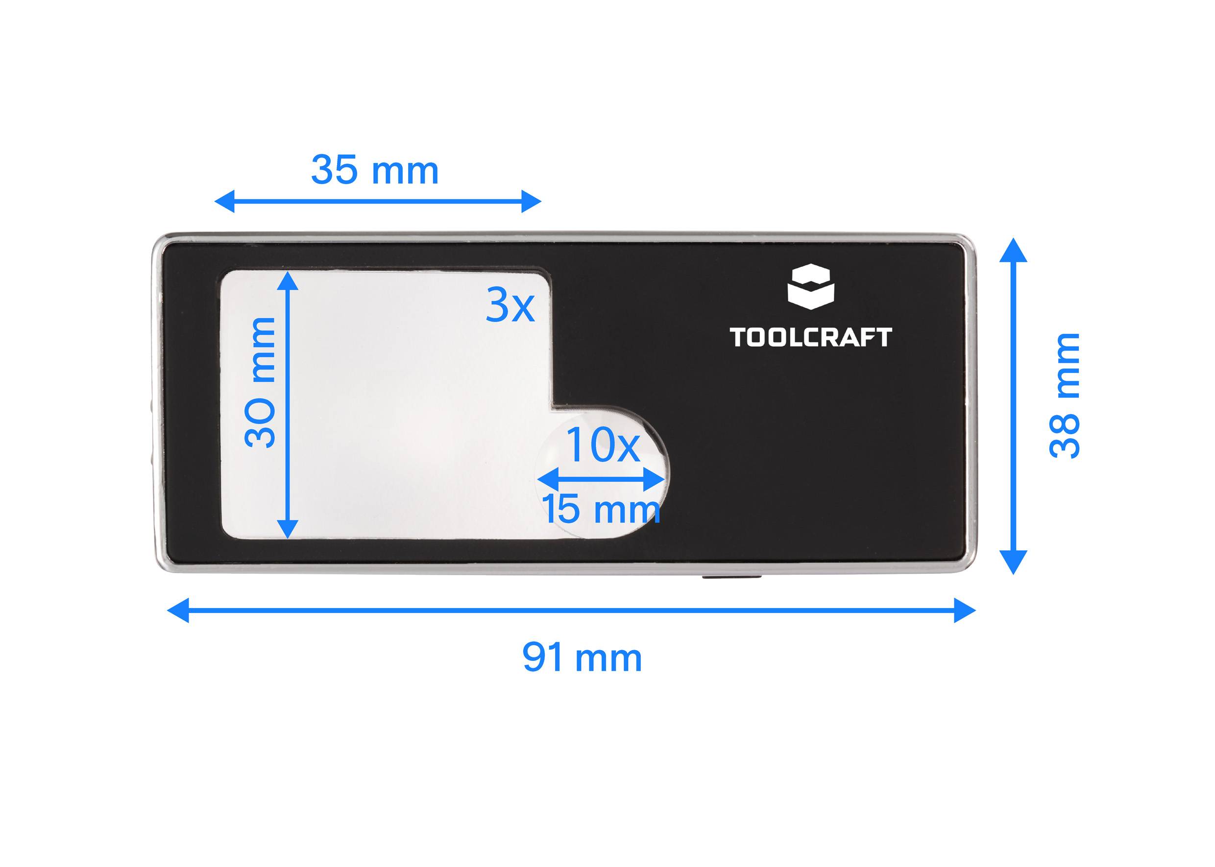 TOOLCRAFT TO-10283190 ročna lupa z LED osvetlitvijo Faktor povečave: 3 x, 10 x Velikost leče: (Ø) 15 mm črna-10