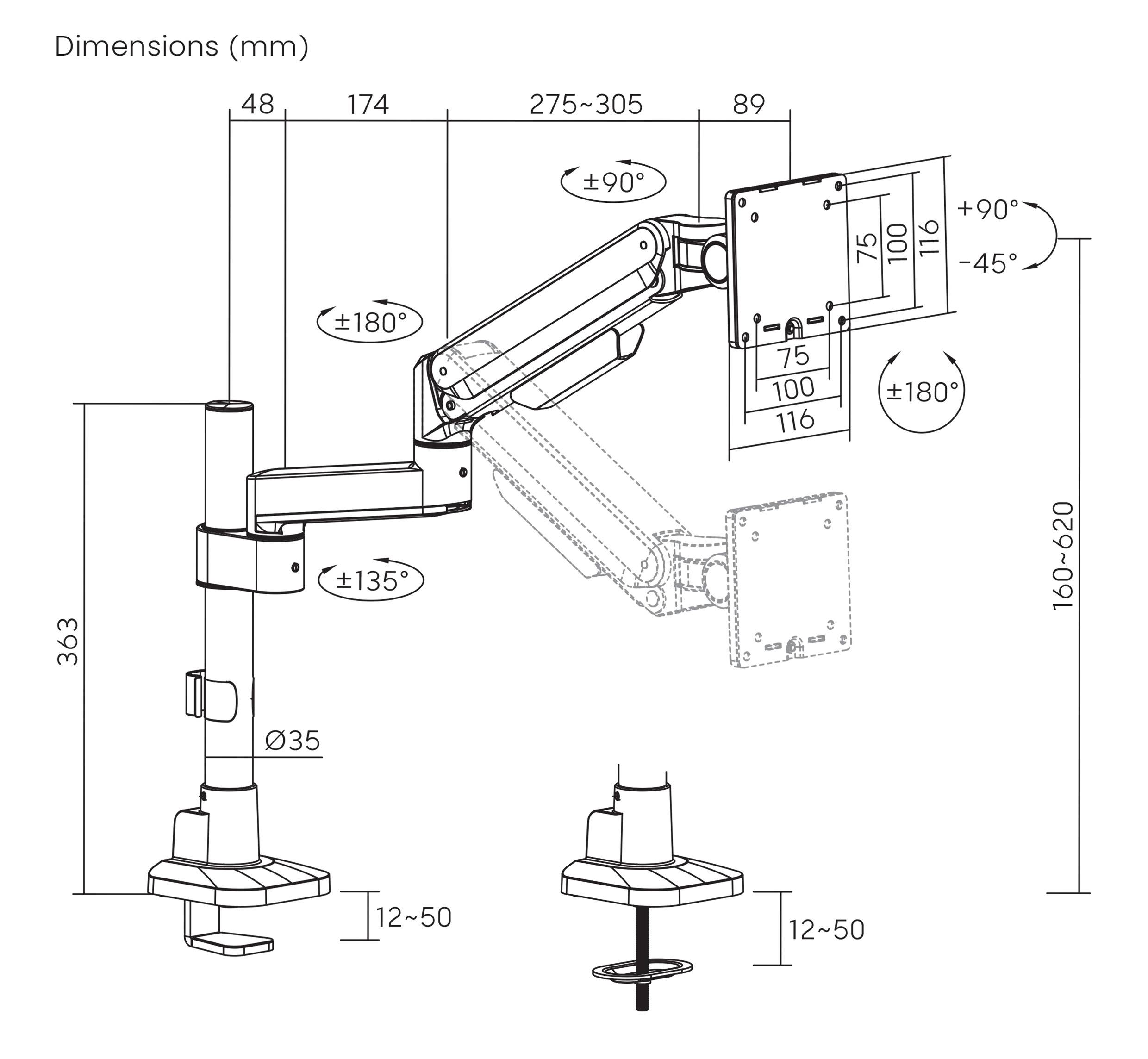 SpeaKa Professional SP-MM-1050 namizni nosilec za monitor 1 Zaslon(-i) 38,1 cm (15") - 101,6 cm (40") črna/srebrna možno-8