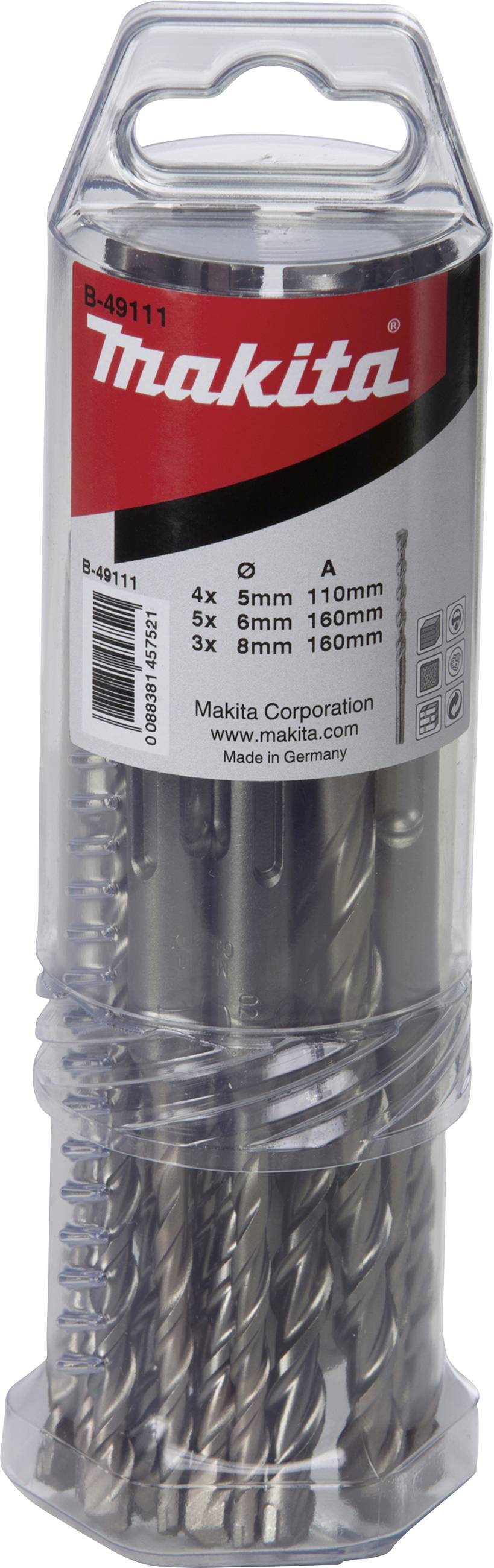 Makita B-49111 karbid komplet spiralnih svedrov za kamen 5 mm, 6 mm, 8 mm SDS-Plus 1 set-0